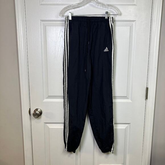 Vintage 90's Adidas Track Pants Black White Striped Windbreaker Size M - Picture 1 of 11